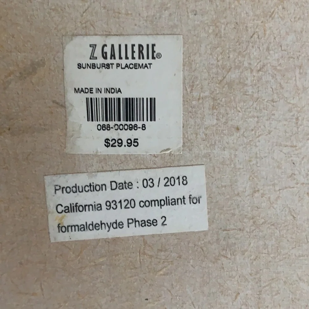 NWT Z Gallerie Sunburst Design Set of 4 Modern Design Placemats